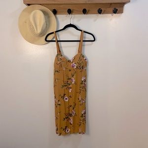 American Eagle Button Mustard Floral Dress Size Medium